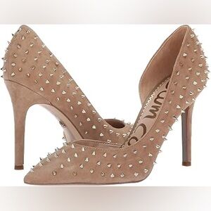 SAM EDELMAN Hadlee Spiked Stiletto Heels- Nude Leather, Size 8